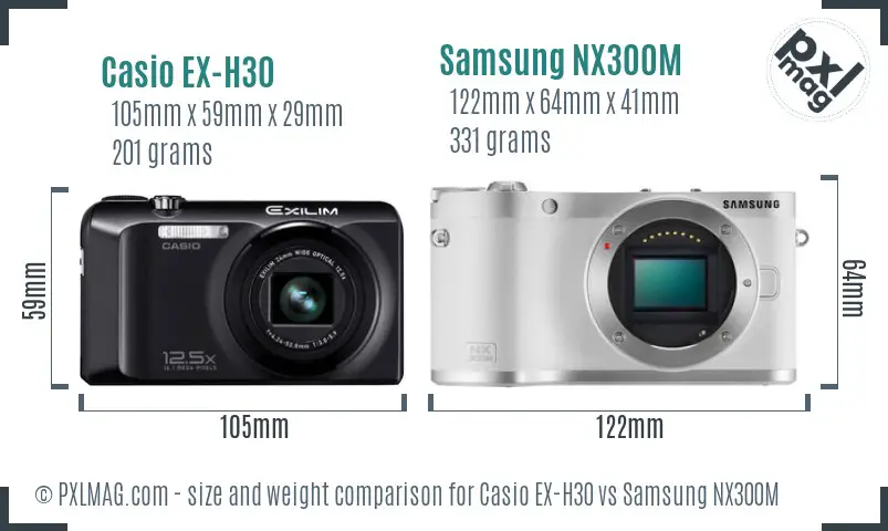 Casio EX-H30 vs Samsung NX300M size comparison Casio EX-H30 vs Samsung NX300M size comparison