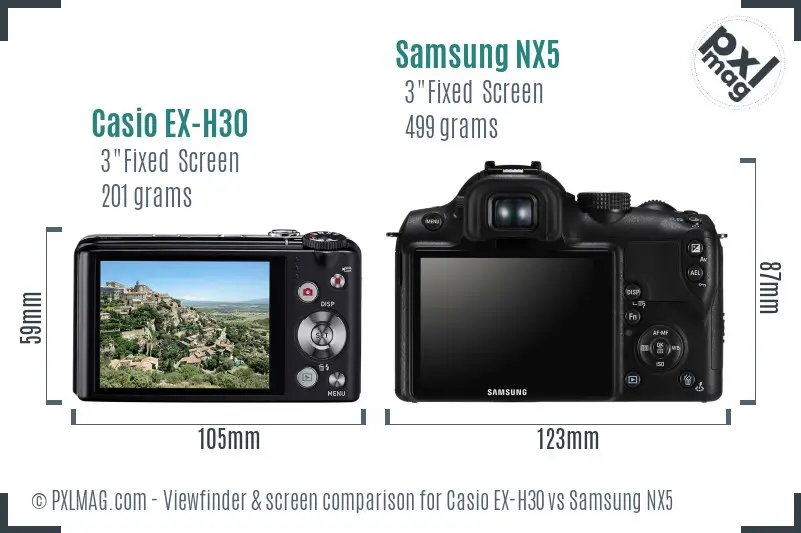 Casio EX-H30 vs Samsung NX5 Screen and Viewfinder comparison