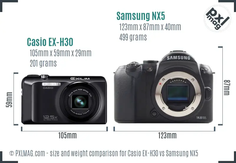 Casio EX-H30 vs Samsung NX5 size comparison