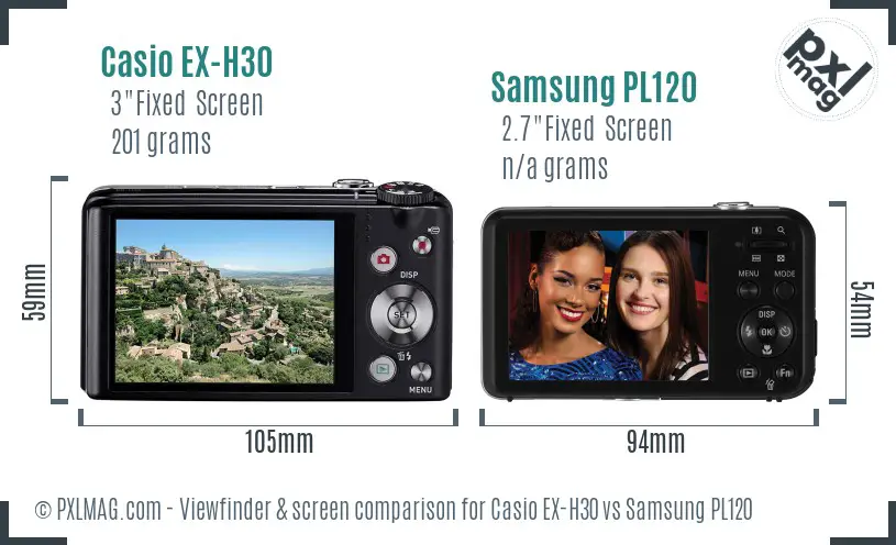 Casio EX-H30 vs Samsung PL120 Screen and Viewfinder comparison