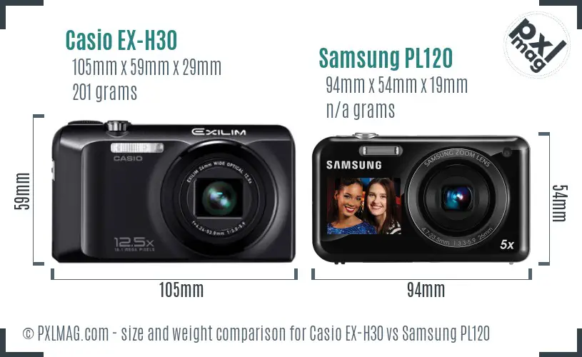 Casio EX-H30 vs Samsung PL120 size comparison