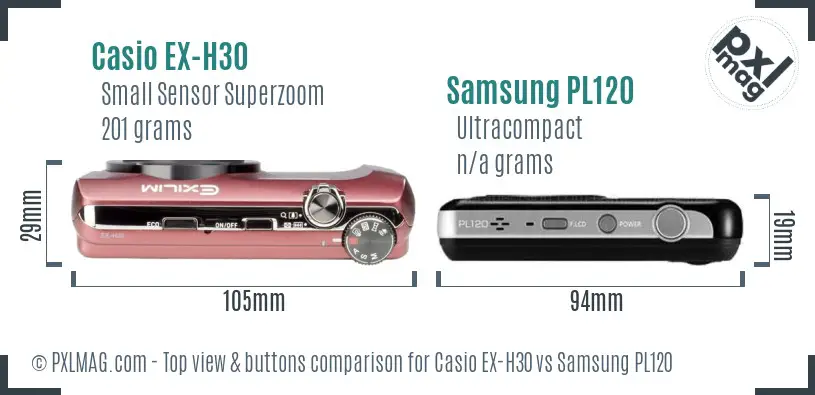 Casio EX-H30 vs Samsung PL120 top view buttons comparison