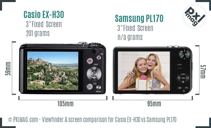 Casio EX-H30 vs Samsung PL170 Screen and Viewfinder comparison