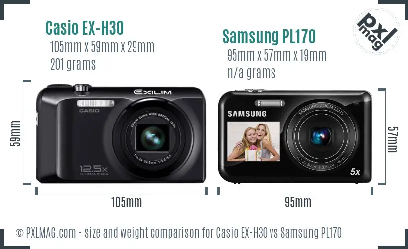 Casio EX-H30 vs Samsung PL170 size comparison