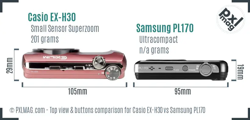 Casio EX-H30 vs Samsung PL170 top view buttons comparison