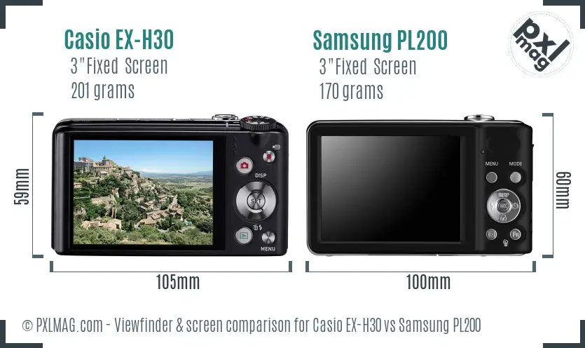 Casio EX-H30 vs Samsung PL200 Screen and Viewfinder comparison