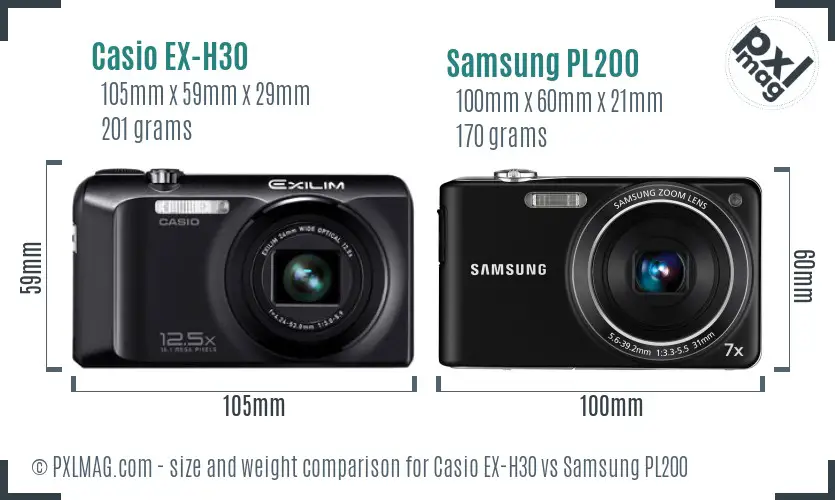 Casio EX-H30 vs Samsung PL200 size comparison