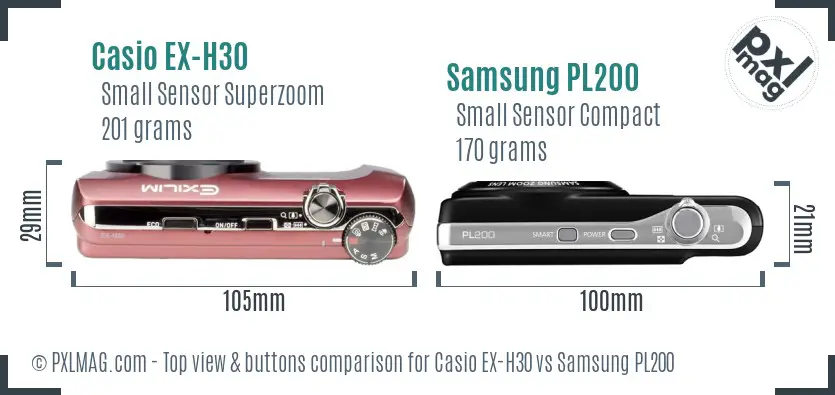 Casio EX-H30 vs Samsung PL200 top view buttons comparison