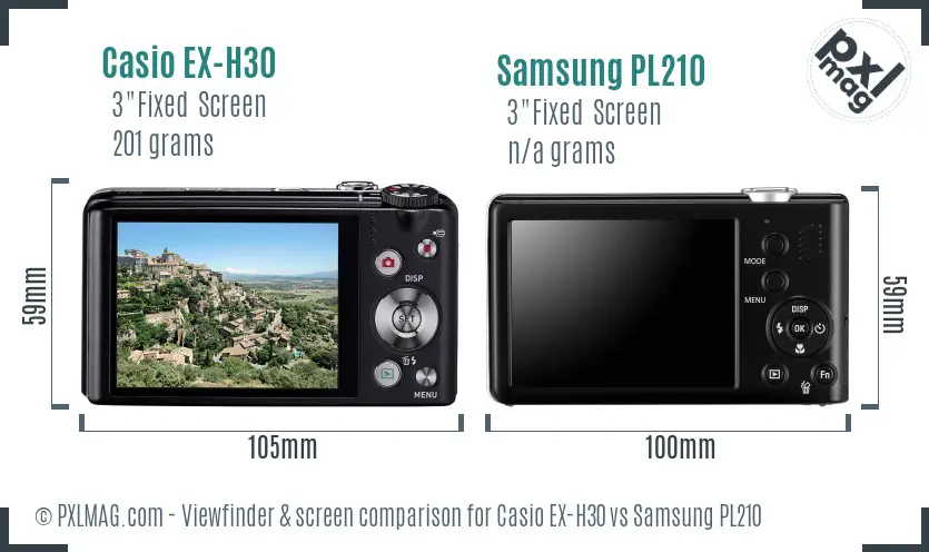 Casio EX-H30 vs Samsung PL210 Screen and Viewfinder comparison