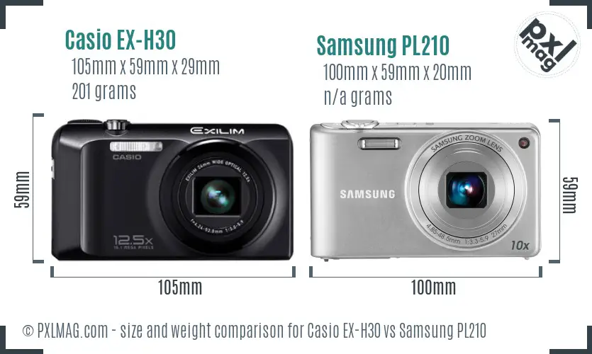 Casio EX-H30 vs Samsung PL210 size comparison