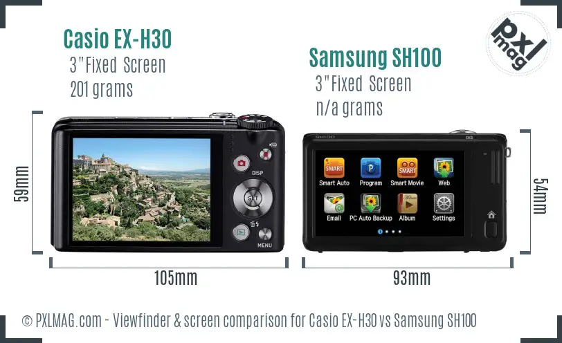 Casio EX-H30 vs Samsung SH100 Screen and Viewfinder comparison