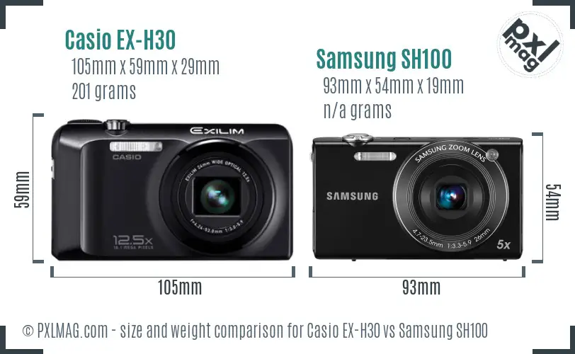 Casio EX-H30 vs Samsung SH100 size comparison