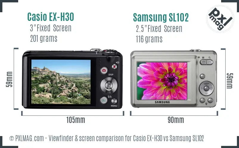 Casio EX-H30 vs Samsung SL102 Screen and Viewfinder comparison