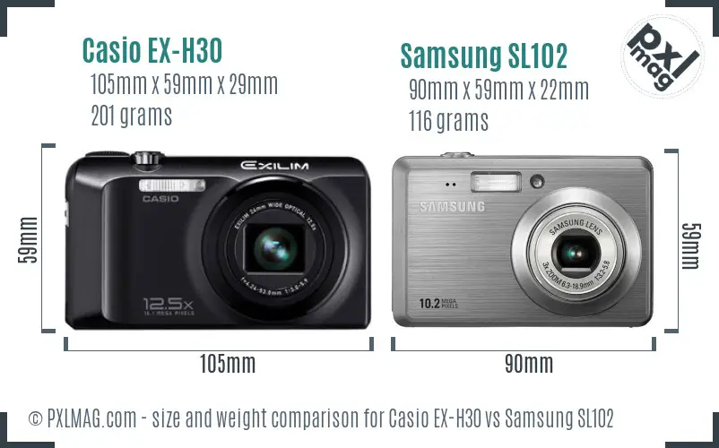 Casio EX-H30 vs Samsung SL102 size comparison