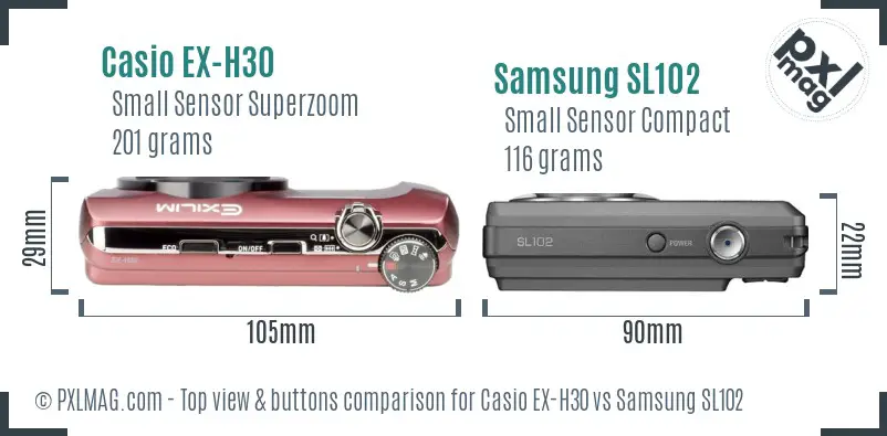 Casio EX-H30 vs Samsung SL102 top view buttons comparison