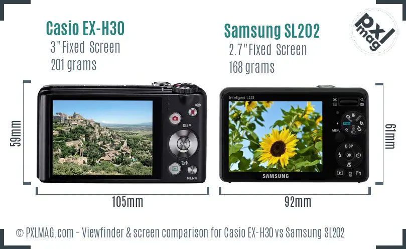 Casio EX-H30 vs Samsung SL202 Screen and Viewfinder comparison