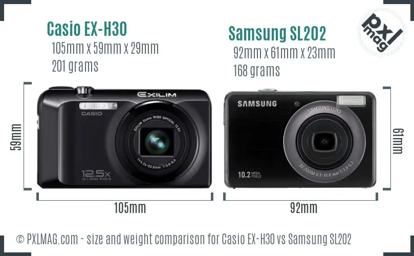 Casio EX-H30 vs Samsung SL202 size comparison