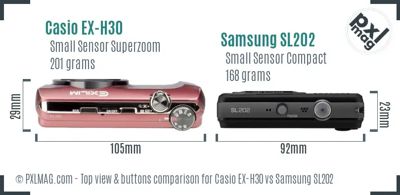 Casio EX-H30 vs Samsung SL202 top view buttons comparison