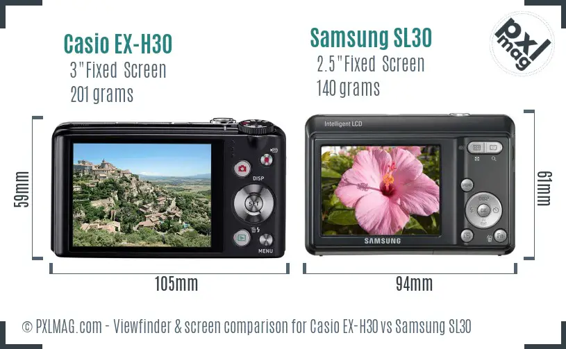 Casio EX-H30 vs Samsung SL30 Screen and Viewfinder comparison