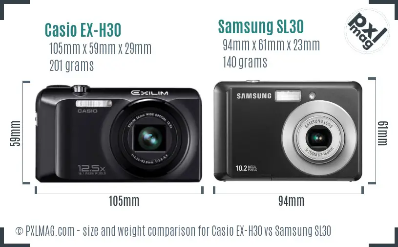 Casio EX-H30 vs Samsung SL30 size comparison