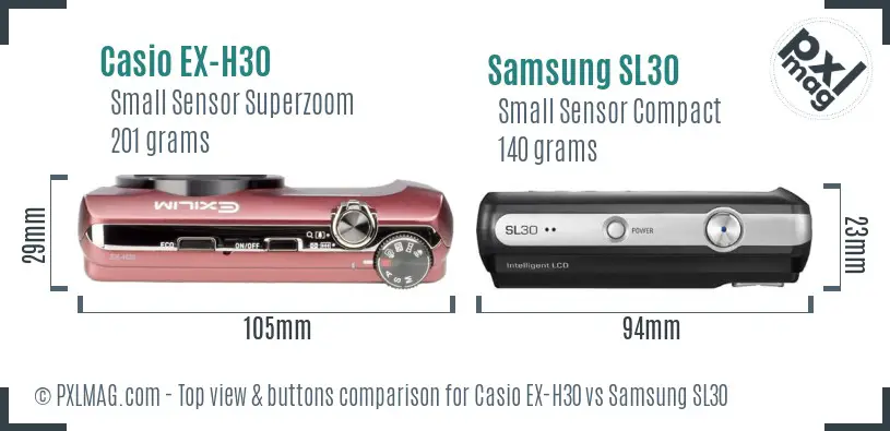 Casio EX-H30 vs Samsung SL30 top view buttons comparison