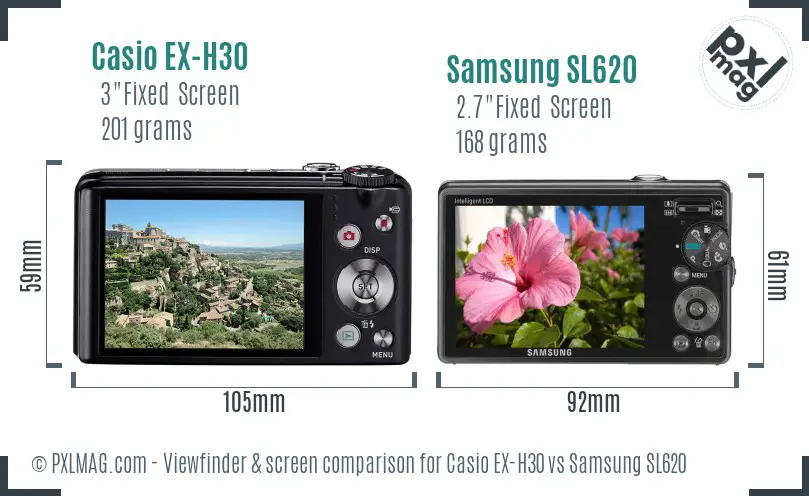 Casio EX-H30 vs Samsung SL620 Screen and Viewfinder comparison