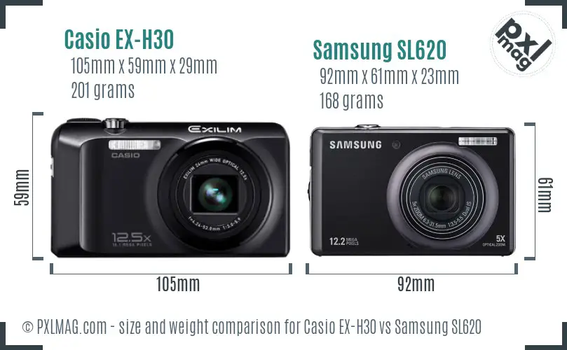 Casio EX-H30 vs Samsung SL620 size comparison
