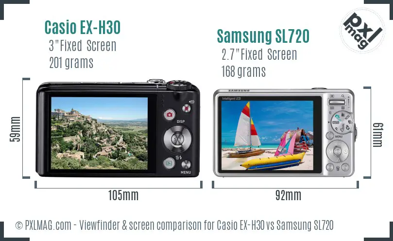 Casio EX-H30 vs Samsung SL720 Screen and Viewfinder comparison