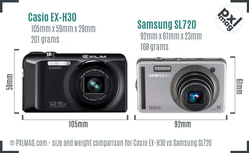 Casio EX-H30 vs Samsung SL720 size comparison