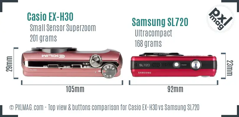 Casio EX-H30 vs Samsung SL720 top view buttons comparison