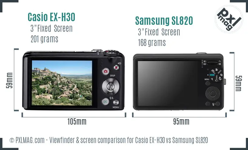 Casio EX-H30 vs Samsung SL820 Screen and Viewfinder comparison