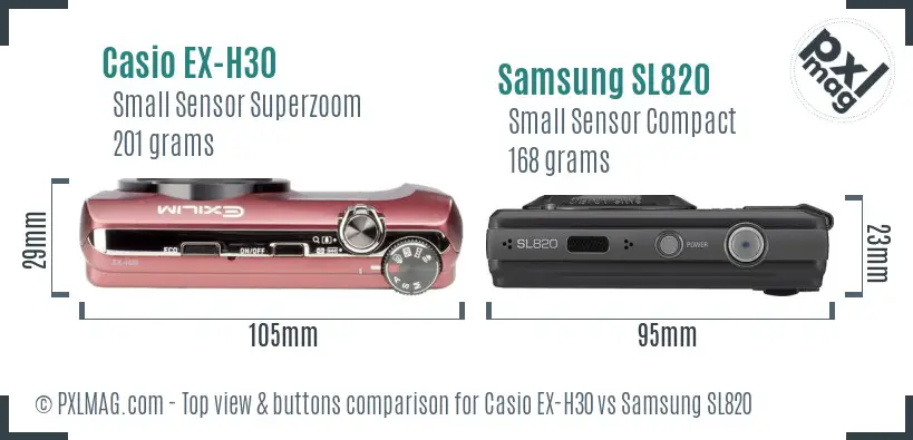Casio EX-H30 vs Samsung SL820 top view buttons comparison