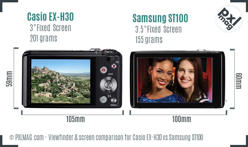 Casio EX-H30 vs Samsung ST100 Screen and Viewfinder comparison