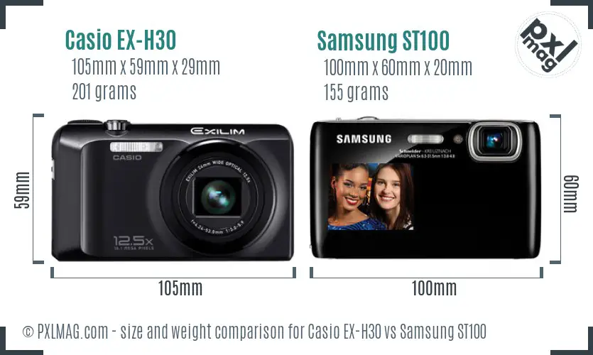 Casio EX-H30 vs Samsung ST100 size comparison