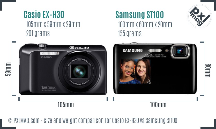 Casio EX-H30 vs Samsung ST100 size comparison