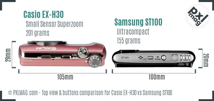 Casio EX-H30 vs Samsung ST100 top view buttons comparison