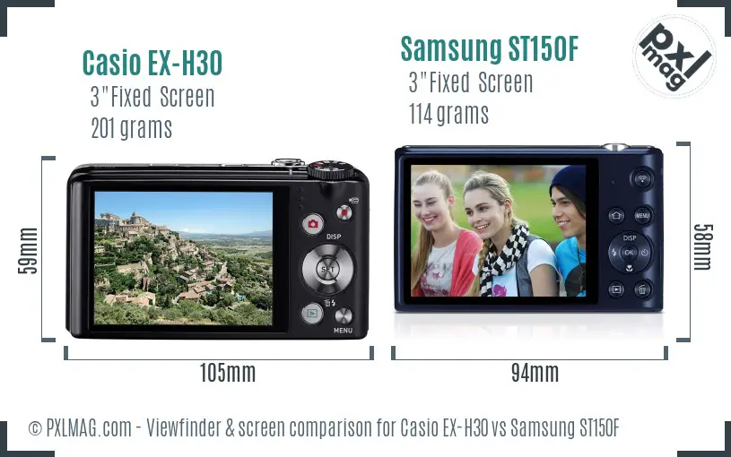 Casio EX-H30 vs Samsung ST150F Screen and Viewfinder comparison