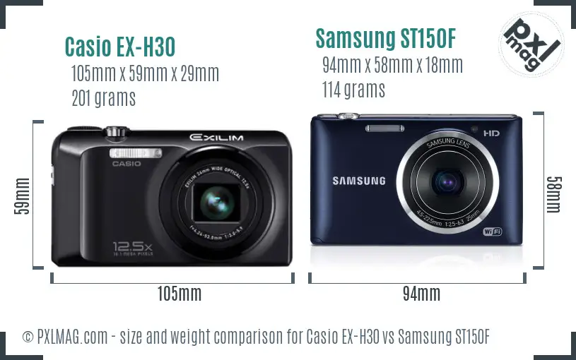 Casio EX-H30 vs Samsung ST150F size comparison