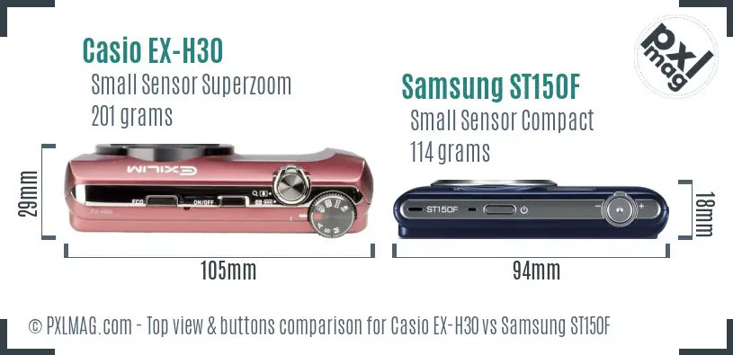Casio EX-H30 vs Samsung ST150F top view buttons comparison