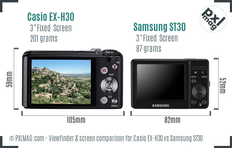 Casio EX-H30 vs Samsung ST30 Screen and Viewfinder comparison