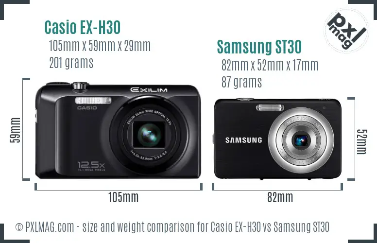 Casio EX-H30 vs Samsung ST30 size comparison