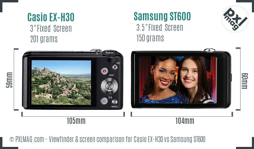 Casio EX-H30 vs Samsung ST600 Screen and Viewfinder comparison