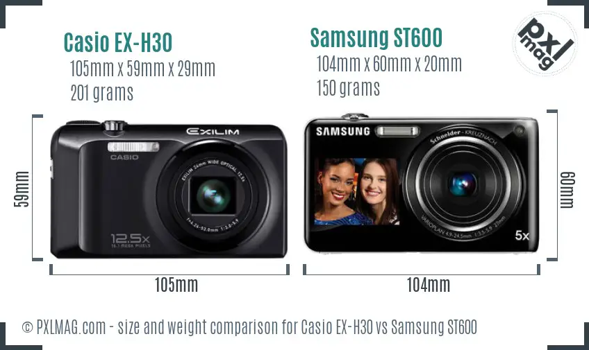 Casio EX-H30 vs Samsung ST600 size comparison