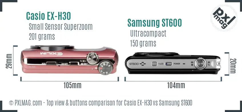 Casio EX-H30 vs Samsung ST600 top view buttons comparison