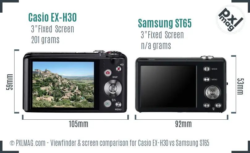 Casio EX-H30 vs Samsung ST65 Screen and Viewfinder comparison