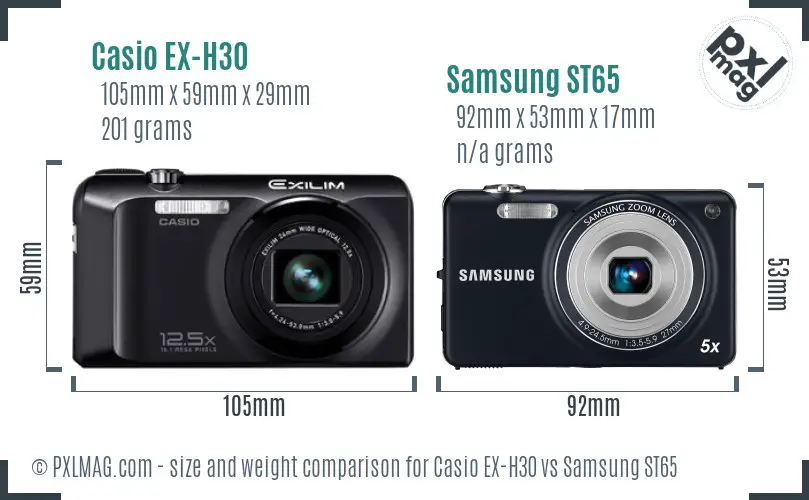 Casio EX-H30 vs Samsung ST65 size comparison