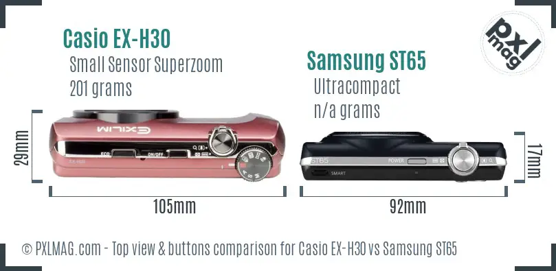 Casio EX-H30 vs Samsung ST65 top view buttons comparison