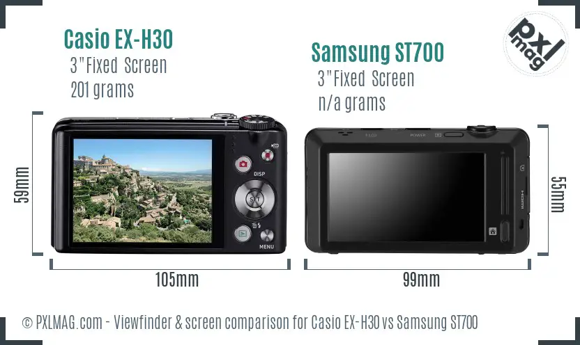 Casio EX-H30 vs Samsung ST700 Screen and Viewfinder comparison