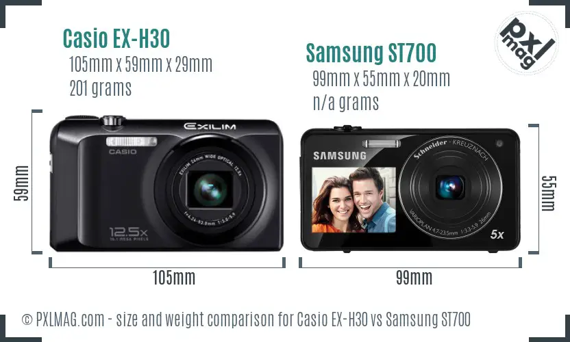 Casio EX-H30 vs Samsung ST700 size comparison