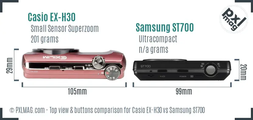Casio EX-H30 vs Samsung ST700 top view buttons comparison